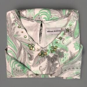 ALFRED DUNNER LINED TOP WOMENS 10 PAISLEY PALE GREEN GREY ON WHITE BOLD PRINT